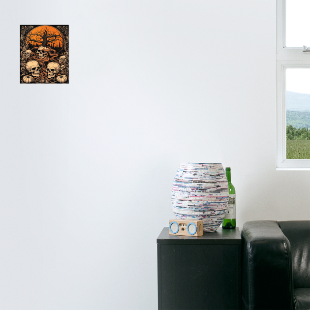 Halloween Graphic design and Artistic skull illustration by BirdsnStuff